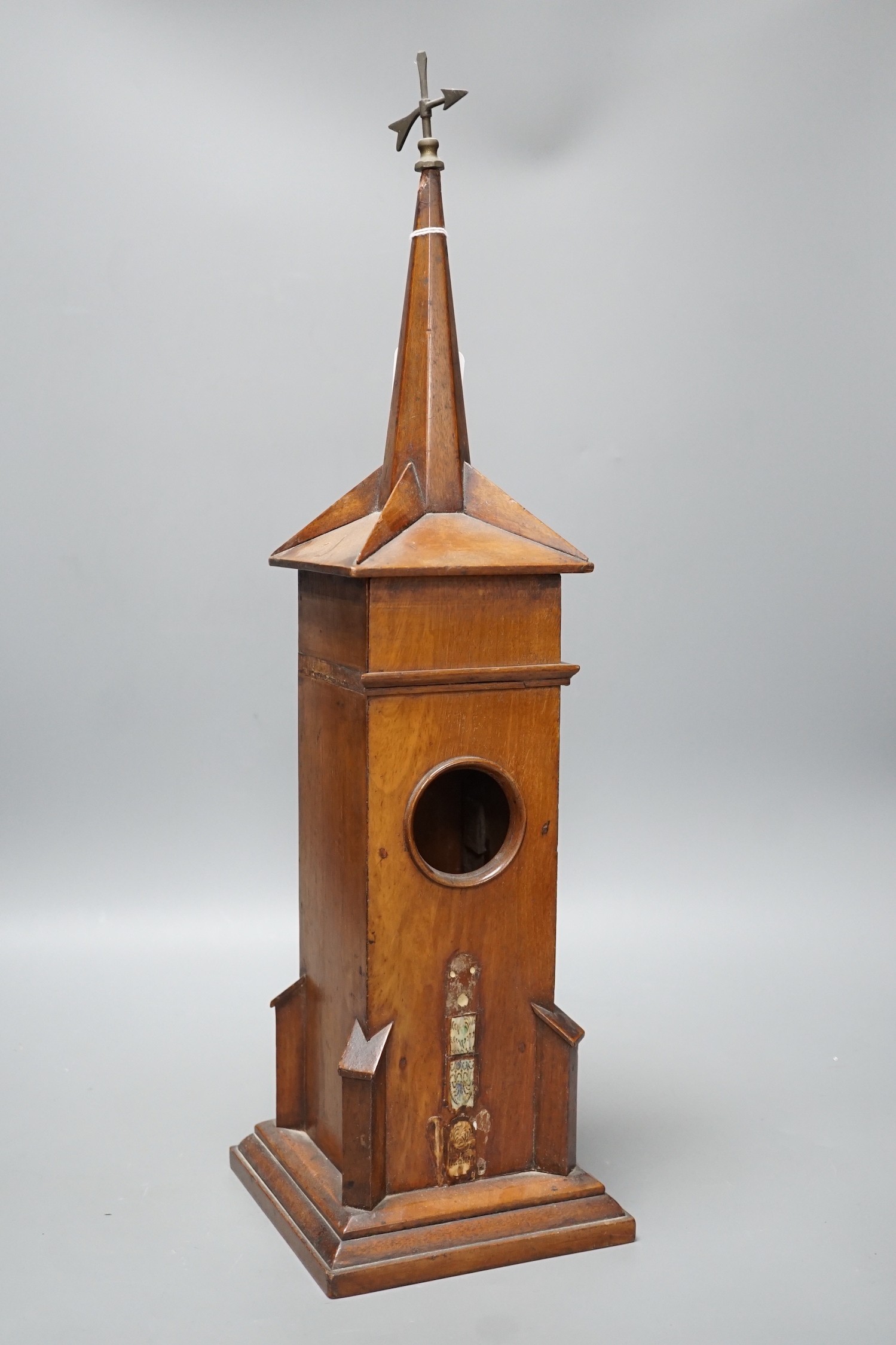 A Victorian mahogany model clock Tower watch holder Height 54 cm